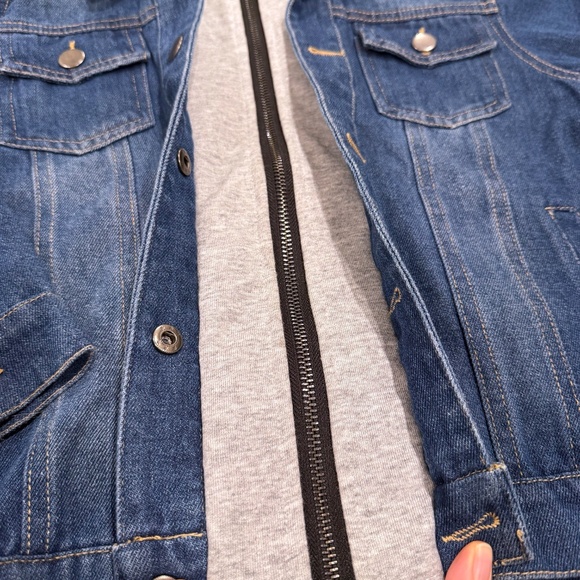 Kids Grandwish Hooded Mixed Fabric Jean Jacket Size 8 - Picture 2 of 6